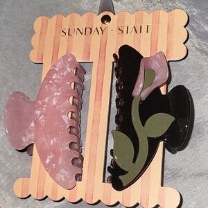Sunday State Pink Floral Marble & Black Floral Hair Claw Clip Set LI T